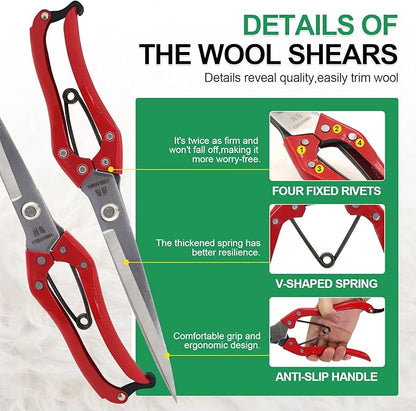 Manual Wool Shearing Shear Stainless Steel Trimming Scissor Long blades Multifunctional garden shears Craft Scissors with spring Red