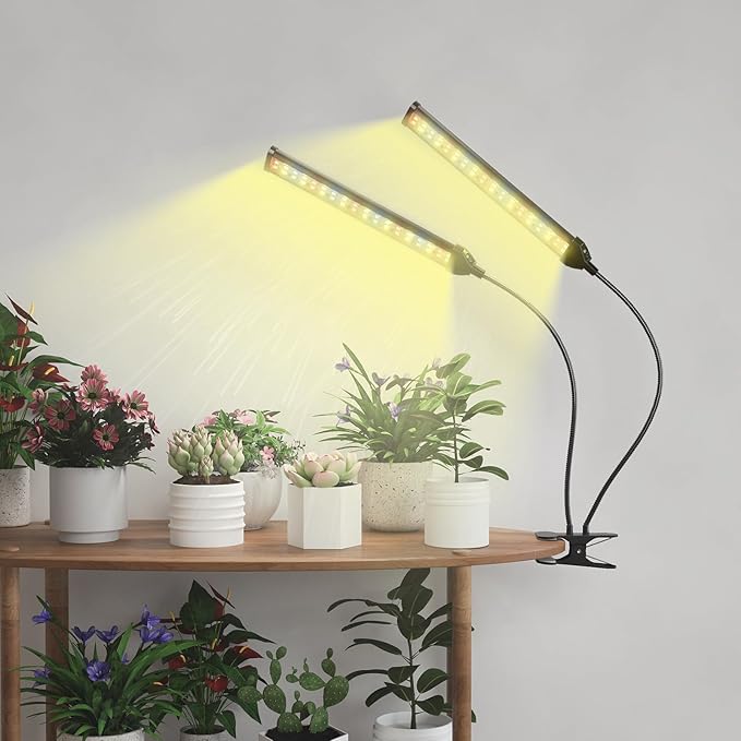 GHodec Clip-on Grow Light, 5000K Full Spectrum White Red Blue 138 LED Plant Lamp, 5 Dimmable Levels & Timer Setting 4/8/12/18H