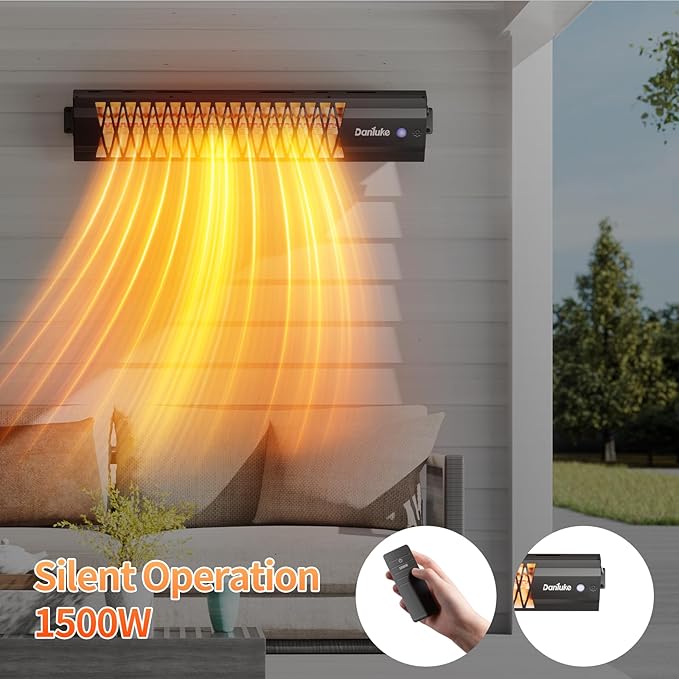 Outdoor Heater for Patio, 1500W Wall-Mounted Heater, Patio Heaters for Outdoor Use, Waterproof, Carbon Fiber Tube, for Backyard Gazebo Garage Black