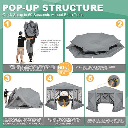 COBIZI 15x15ft Extra Large Pop-Up Gazebo Canopy Tent with Mosquito Netting, Spacious Easy Set-Up Screened Shelter, Durable Outdoor Pavilion with Ground Stakes, Perfect for Patio, Backyard, and Lawn