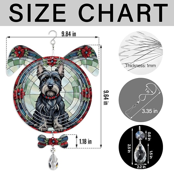 Scottish Terrier Dog Ears Wind Spinner, Scottish Terrier Wind Spinner Hanging for Yard and Garden V02