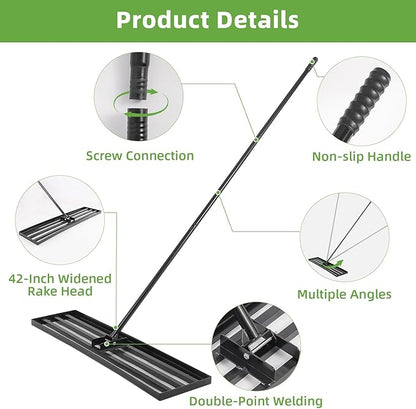 Lawn Leveling Rake 42 Inch, Heavy Duty Metal Levelawn Rake with 42'x10' Ground Plate, 78' Extra Long Adjustable Handle, Lawn Leveler Tool for Backyard, Garden, Golf Lawn, Farm and Ranch to Level Soil