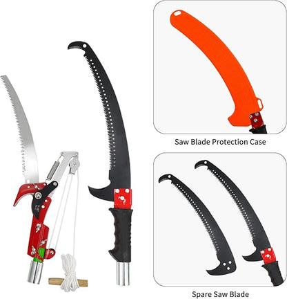 26 Feet Tree Pole Pruner Manual Branches Trimmer Extension Cut Tree Branch Garden Tools Loppers Hand Pole Saws (With Scissors)