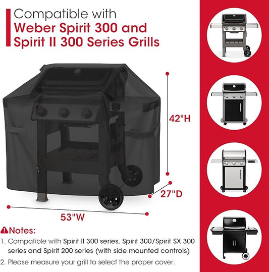 Unicook 53 Inch Grill Cover for Weber Spirit II 300 and Spirit 300 Series, Heavy Duty Waterproof Outdoor BBQ Cover, Fade Resistant Weatherproof Gas Grill Protector, Compared to Weber 7139