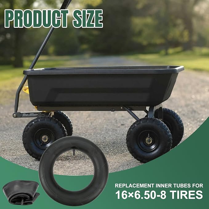 16x6.50-8 Inner Tube 16x7.50-8 Heavy Duty Replacement Tire Tubes with Straight Valve Stem for Mowers, Golf Cart, Tractor, Garden Trailer - 2 Pack