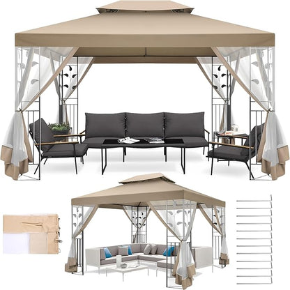 COBIZI 10x13 Gazebo with Improved Cold-Proof Nettings Winter Gazebos on Clearance Heavy Duty Gazebos Double Roof with Metal Frame Gazebo Tent for Patio, Deck (Frame Thickened