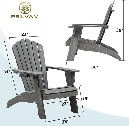Psilvam Oversized Adirondack Chair, Fade-Resistant & Odor-Free Poly Lumber Fire Pit Chairs with Cup Holder, Weatherproof Outdoor Chair, Easy 15 Min Install Patio Chair, 350 Lbs Support (1, Gray)