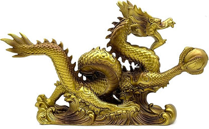 FUNSXBUG 13.6 INCH Chinese Feng Shui Dragon Statue Sculpture Resin Figurines FengShui Decor Home Office Desktop Tabletop Ornaments Decoration Good Lucky Gifts Gold