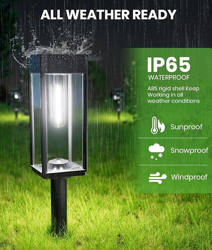Bright Solar Lights Outdoor Waterproof IP65, 4 Pack Pathway Lights Solar Powerd, Auto On/Off Solar Outdoor Lights for Path, Yard, Landscape, Lawn, Patio, Walkway, Driveway, Garden Decor