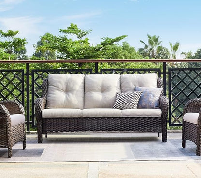 HUMMUH 3-Seat Outdoor Wicker Sofa PE Rattan Patio Couch with Cushions,Deep Seat High Curved Back Armset Patio Sofa