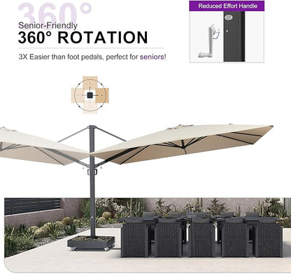 PURPLE LEAF 13' X 10' Rectangle Patio Umbrella Large Outdoor Aluminum Offset Umbrella with 360-degree Rotation Cantilever Umbrella with Base Included for Garden Deck Backyard Pool Beige