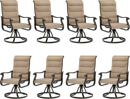 UDPATIO Patio Swivel Dining Chairs Set of 8, Outdoor Swivel Chairs High Back with All Weather Padded Textilene, Metal Rocking Frame for Lawn Garden Backyard, Brown