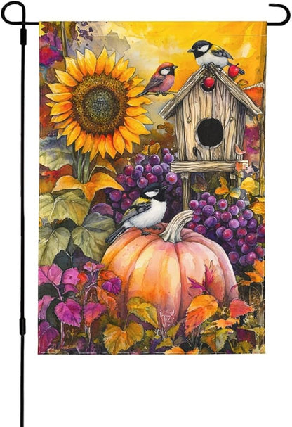 Fall Thanksgiving Pumpkin Garden Flag Vertical Double Sided Outdoor Yard Flags 12.5x18 Inch Burlap Banners for House Lawn