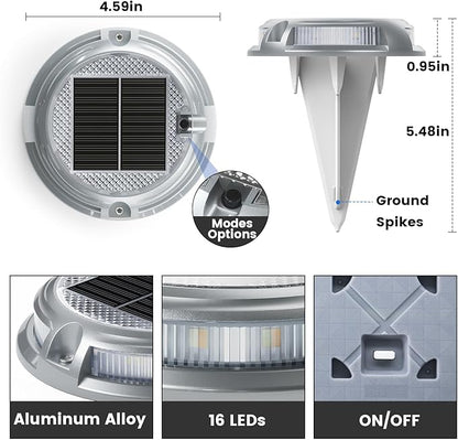 SIEDiNLAR Solar Driveway Lights Outdoor 16 LEDs 9 Modes, Dock Markers Deck Lights Waterproof Warning for Driveway Ground Step Walkway Pathway Yard Garden, RGB (16 Pack)