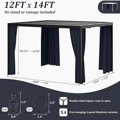 Gazebo Universal Replacement Privacy Curtain,12'×14' Gazebo Outdoor Waterproof Curtains, 4-Panels Sidewall Curtains with Double Zipper for Patio Canopy, Garden and Backyard (Curtain Only)