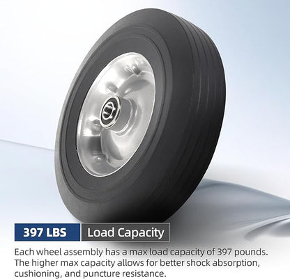 AR-PRO (2-Pack) 10" x 2.5" Flat Free Solid Rubber Replacement Tires - Flat-Free Tire and Wheel for Hand Trucks and Wheelbarrows with 5/8" Axles