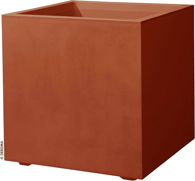 Deroma Millennium 10” Cube Planter | Light & Durable Plastic | Indoor or Outdoor Square Pot for Patio/Porch | Includes Water Reserve & Drain Plug | Trendy Planter for Plants, Flowers, Garden | Rust