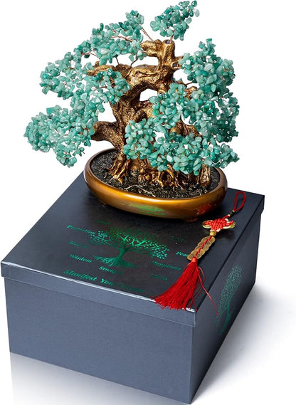 Green Aventurine Gemstone Crystal Bonsai Tree of Life Large Feng Shui Money Chakra Tree for Luck and Wealth Desk Decoration(1,251 Gem Count)