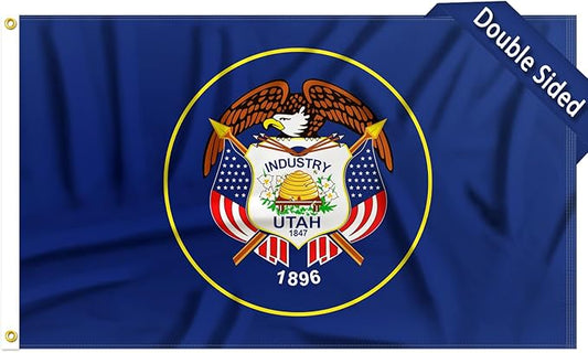 FLAGWIN Utah Flag 3x5 FT - 3 Ply Double Sided Polyester Flag with Brass Grommets - Vivid Color and Fade Proof State of Utah Flags 3x5 Outdoor