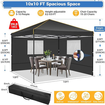 COBIZI Canopy Tent, 10x10 Pop Up Canopy Tent with Sidewalls and Roll-up Ventilated Windows with Mosquito net, Ez Outdoor Commercial Instant Gazebo Tent for Party Waterproof with Carrybag