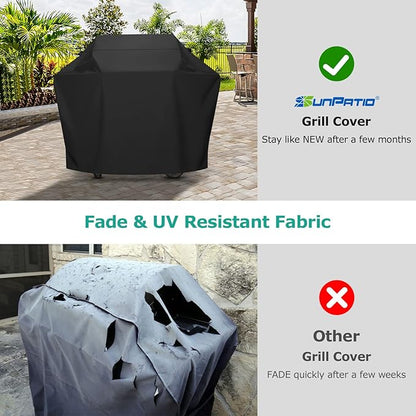 SunPatio Grill Cover 50 Inch, Outdoor Heavy Duty Waterproof Barbecue Gas Cover, UV & Fade Resistant, All Weather Protection Compatible for Weber CharBroil Kenmore Nexgrill Grills and More, Black