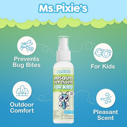 Ms. Pixie's Mosquito Repellent for Kids, DEET-Free Gentle Bug Spray for Children’s Skin & Outdoor Protection, 3 oz (90mL)