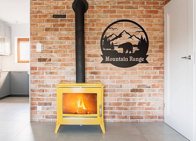RealSteel Personalized Bear Metal Sign - Custom Outdoor Wall Art with Mountain Scene - Circular Design for Porch, Patio, Lawn & Garden Décor - Penny Vein, 36"