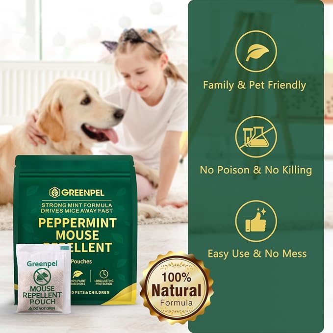 Rodent and Mice Repellent Indoor, Upgrade 18-Pack Mouse Peppermint Oil Pouches for Squirrel, Rat Repellent for Outside, Mouse Control for Indoor/Outdoor, Pet Safe Rodent Deterrents for Home