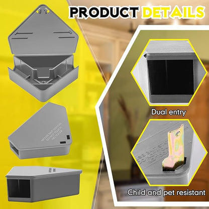 Qualirey 24 Pcs Mice Station with Key Triangle Bait Station Reusable Rodent Trap Bait Box, Keeps Children and Pets Safe Indoor & Outdoor, Bait Not Included, Suitable for Small Mice (Gray)