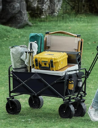 Nice C Heavy Duty Wagon, Collapsible Wagon with Canopy, Black, Steel, 4 Wheels, 33 x 22.4 x 7.6 inches