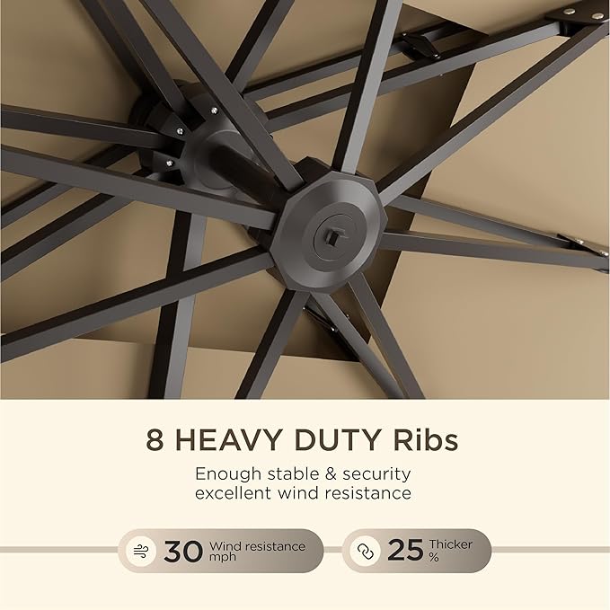 10' X 13' Patio Umbrella with Base Included Outdoor Large Rectangle Offset Cantilever Umbrellas Double Top Heavy Duty Windproof with 360-degree Rotation for Pool Garden Deck