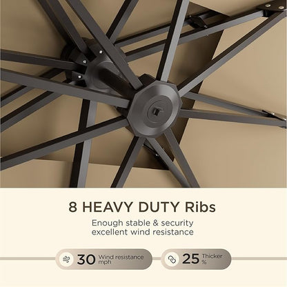 10' X 13' Patio Umbrella with Base Included Outdoor Large Rectangle Offset Cantilever Umbrellas Double Top Heavy Duty Windproof with 360-degree Rotation for Pool Garden Deck