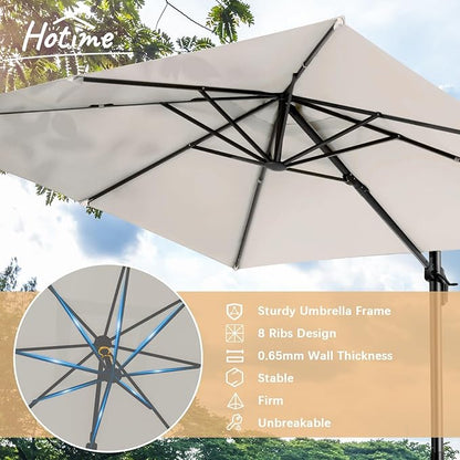Hotime 10ft Patio Umbrella Outdoor Patio Windproof and Height adjustable, Heavy Duty Aluminum Square Offset Patio Umbrella Cantilever Pool Umbrella with 360°Rotation for Garden Deck Pool, Beige