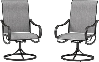MFSTUDIO Outdoor Swivel Patio Dining Chairs Set of 2, High Back Breathable Textilene Patio Chairs for Balcony, Backyard, Deck, Garden (Light Grey Fabric, Black Frame)