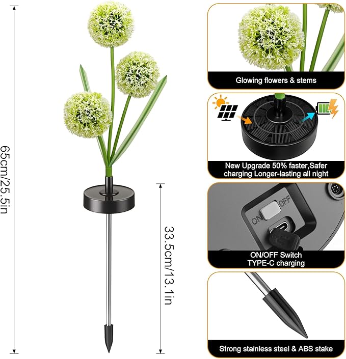 Solar Flowers Lights - Upgraded Outdoor Dandelion Flowers Lights, 7-Color Changing & Waterproof Outdoor Solar Lights for Garden, Patio, Backyard,Party and Office (Dandelion, 4)