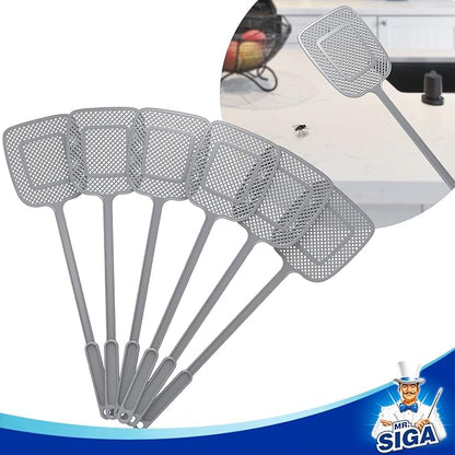 MR.SIGA Heavy Duty Long Handle Fly Swatter, Gray, 6 Pack