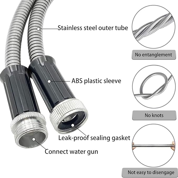 100ft Metal Garden Hose Stainless Steel Heavy Duty Water Hose With 2 Nozzles, No Tangle and Kink, Lightweight & Flexible, Tough and Pet Proof, Metal Garden Hose for Yard, RV, Garden, Outdoor