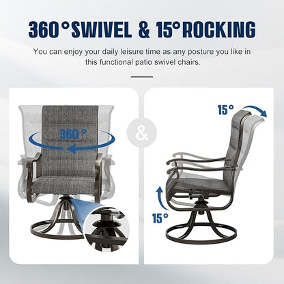 UDPATIO Patio Swivel Dining Chairs Set of 2, Outdoor Dining Chairs High Back with Padded All Weather Breathable Textilene, Metal Rocking Frame for Lawn Garden Backyard, Dark Grey