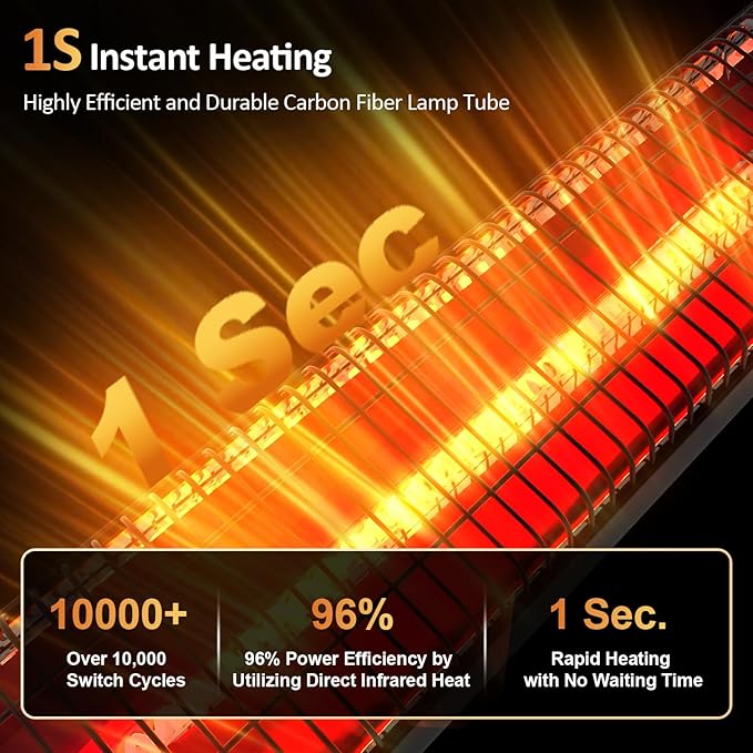 Outdoor Heaters for Patio, Patio Heater with Remote,3 Heat Level&24H Timer, IP65, Overheat Protection, Wall Mount/Tripod, Infrared Electric Patio Heaters for Outdoor Use, Garage, Porch, Indoor