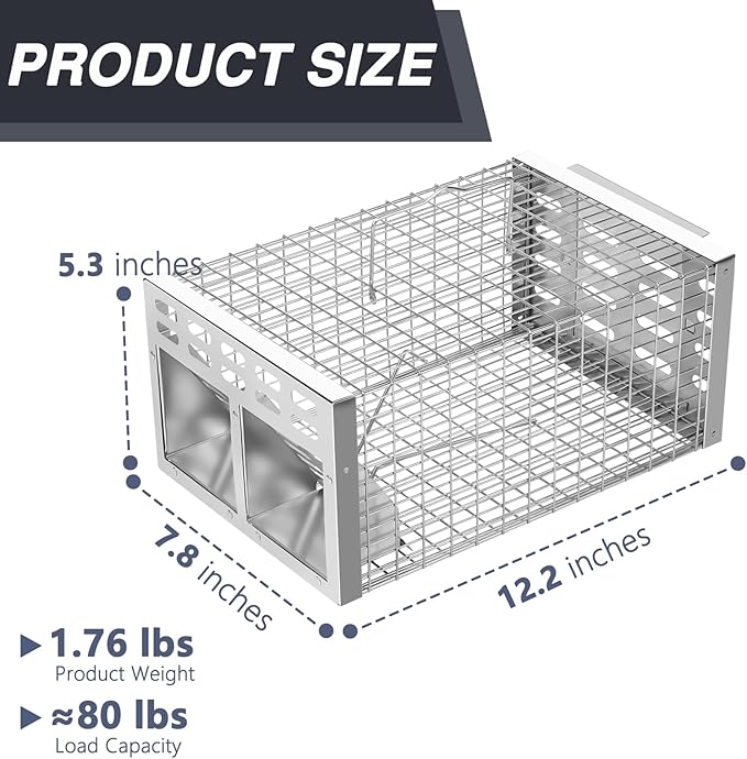 Rat Trap, Humane Live Rat Trap & Automatic Reset Mouse Traps with Dual One-Way Door Design –Catch and Release for Mice, Chipmunks, Hamsters, and Other Rodents, Indoors & Outdoors(2PCS Silver)