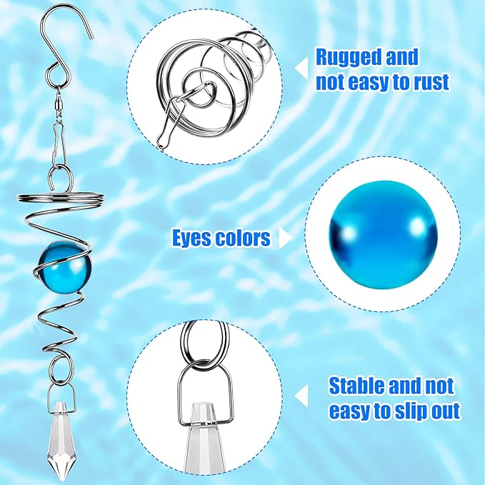 Jetec 3 Pcs Gazing Ball Spiral Tail Decorative Wind Spinner Stabilizer Indoor Outdoor Hanging Wind Ball Spinner with Hanging Swivel Hook for Garden Balcony Decoration (Red, Sky Blue, Navy Blue)