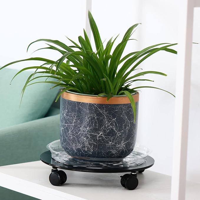 2 Packs Large Metal Plant Caddy with PU Wheels 13" Heavy-Duty Wrought Iron Rolling Plant Stands Indoor Outdoor Wheeled Plant Dolly Planter Mover Rollers Plant, Leaf Style