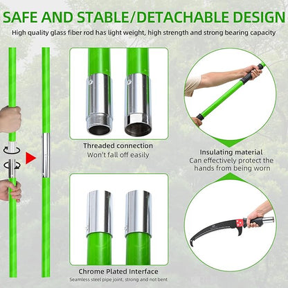 27FT Manual Pole Saw, Tree Branch Trimmer with 8-Section Fiberglass Handle, Sharp Steel Blade, Lightweight Extendable Design for High Branch Trimming, Ideal for Palms and Shrubs