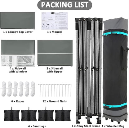 COBIZI 10x20 Pop Up Canopy with 6 Sidewall,Heavy Duty Canopy UPF 50+ All Season Wind Waterproof Commercial Outdoor Wedding Party Tents for Parties Canopy Gazebo with Roller Bag(10 x 20 ft Gray)