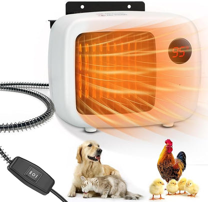Rypet Dog House Heater with Thermostat, 200W/400W Safe Heater for Dog House Outdoor with 6 Ft Anti Chew Cord, Wall Mounted Chicken Coop Heaters Electric Warmer for Hound Kennel Cat Cage Chicken Coop
