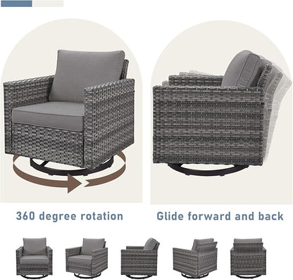 Luxury Outdoor Swivel Rocker Patio Chairs Set of 2, Swivel Patio Chairs for Porch, Yard, Deck, Poolside, Grey/Grey