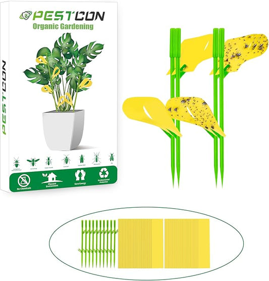 60PCS Yellow Sticky Traps for Gnats Fungus Gnat Traps for House Indoor Fruit Fly Traps for Indoor/Outdoor Catcher for Whiteflies Mosquitoes Thrips Aphids... Stake Holders Included Dual-Sided