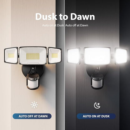 Onforu 75W LED Motion Sensor Outdoor Lights, Dusk to Dawn Flood Light Outdoor Motion Sensor, Hardwired Security Lights Floodlights Outside 7500LM 6500K Daylight IP65 Waterproof (Black)