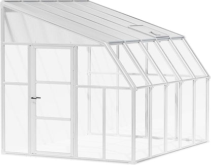 Palram Canopia Rion Sun Room 8 Ft. x 10 Ft. Solarium, Lean-to Greenhouse DIY Kit, Attach to House, Large Twin Wall Polycarbonate, 100% UV Protection for Porch, Patio Outdoors with Window Vent (White)