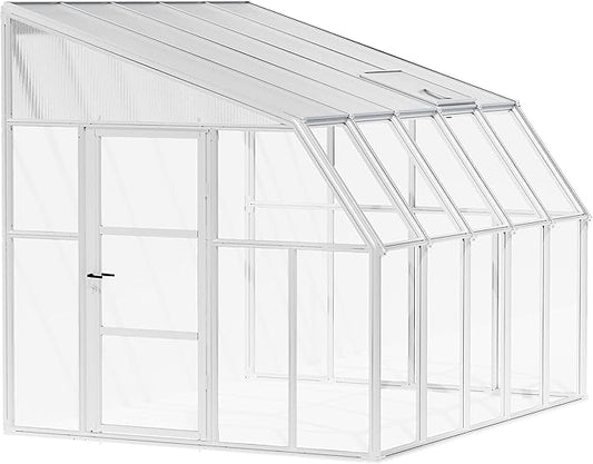 Palram Canopia Rion Sun Room 8 Ft. x 10 Ft. Solarium, Lean-to Greenhouse DIY Kit, Attach to House, Large Twin Wall Polycarbonate, 100% UV Protection for Porch, Patio Outdoors with Window Vent (White)